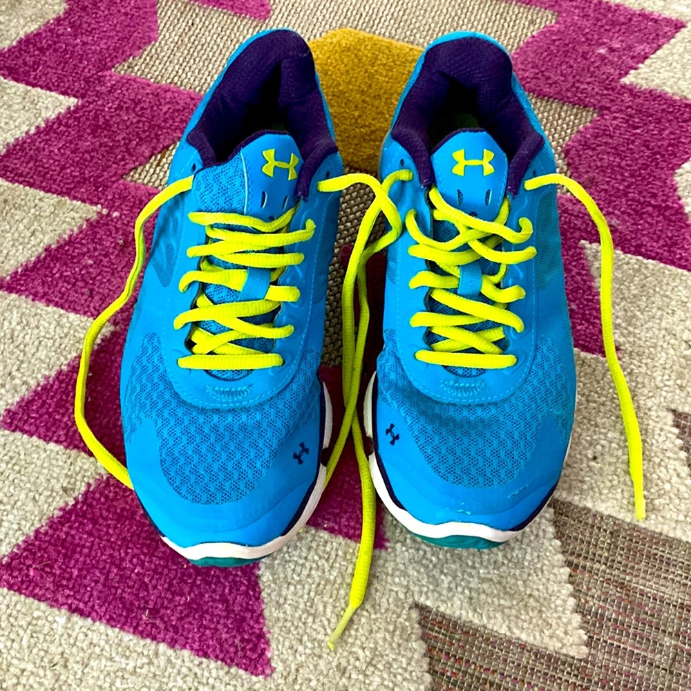 Size 6 blue/lime/purple under armour running shoes